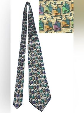 Vtg Ermenegildo Zegna Silk Necktie Italy Coffee Geometric Novelty Print Luxury